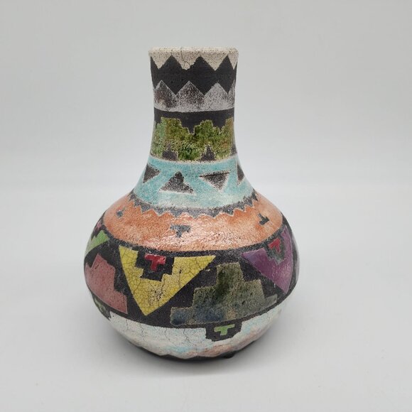 Vintage 1993 Bob Hayden Ceramic Vase Southwestern Geometric Pattern Colorful - Picture 9 of 10